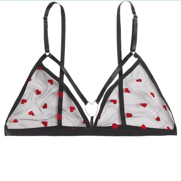 Amazon Wdirara Sexy Sheer Heart Print Lingerie Bra - Picture 1 of 8